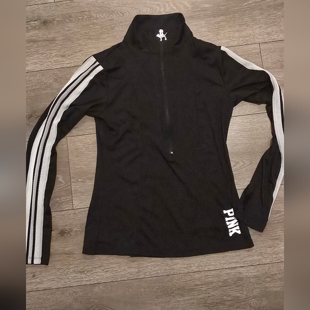 PINK Victoria's Secret Black and White Zip-Up Sweatshirt